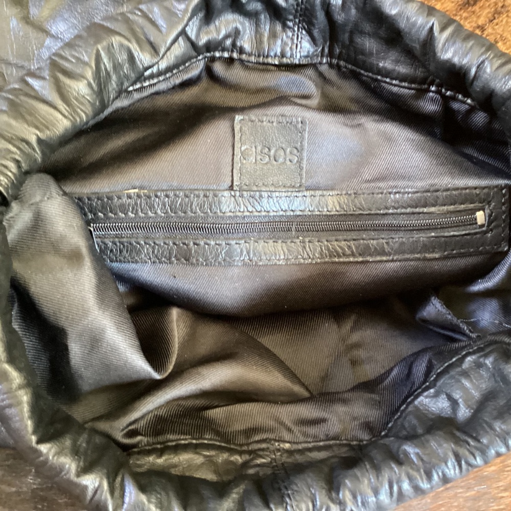 ASOS Black Leather Delicate Drawstring Slouch Backpack - Picture 8 of 10
